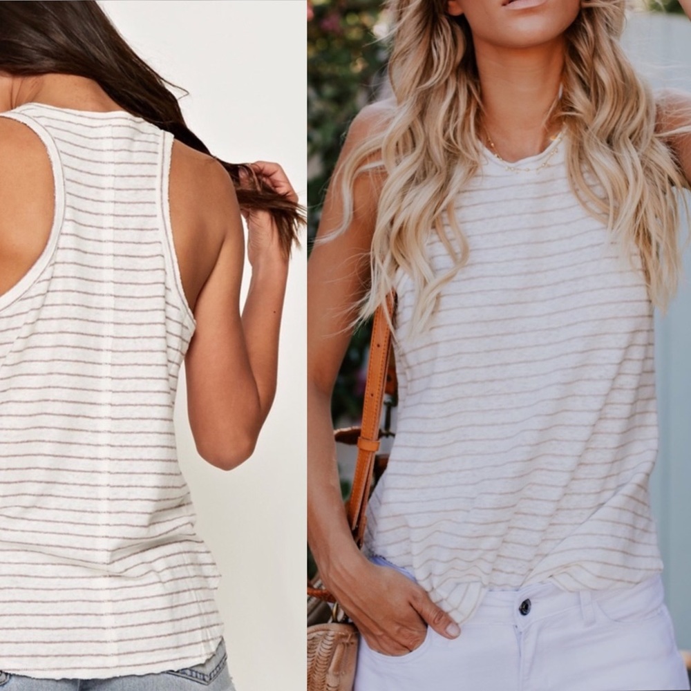 Striped Racerback Tank Linen Rayon Top White - Picture 5 of 9